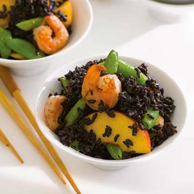 black-rice-shrimp-peach-peas