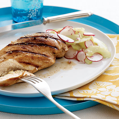 Grilled Chicken With Sweet-and-Sour Cucumber-Radish Salad Recipe