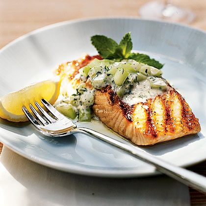Grilled Salmon With Minted Cucumber Sauce Recipe