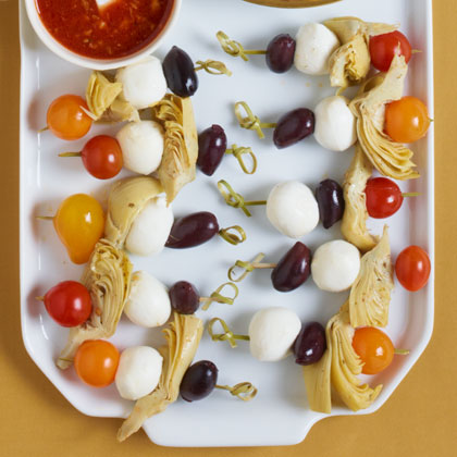 Mediterranean Skewers with Bloody Mary Vinaigrette Recipe