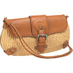 Straw bag with leather trim, BCBGirls.