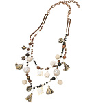 Brass necklace with wooden and metal beads and tassels, Newport News.