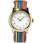 Gold-tone watch with grosgrain-and-leather strap, Pedre.