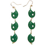Green cinnabar drop earrings with glass beads, Oscar and Nancy.