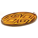 Oval inlaid wood tray (19" x 25") with silver-plated handles, Oscar de la Renta Home for Lunt Silversmiths.