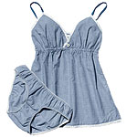 Cotton-stripe cami and bikini (also in red plaid), American Eagle Outfitters.