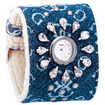 Denim-and-rhinestone-cuff watch, Guess, Guess Watches.