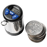 Parking-meter key chain holds 10 quarters and rings when time is up, Restoration Hardware.