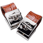 Crocodile-pattern leather-and-silver cuff links (also in black), Sean John Collection.