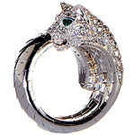 Panther ring in 18kt gold with 2.31 tcw diamonds, emeralds and onyx, Cartier.