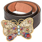 Leather belt with Mariposa buckle, Virgins Saints & Angels.