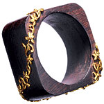 Wooden bangle with 18kt-gold plate, Isharya.