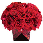 Chinese silk takeout box (5 1/2 x4"x 5") with Black Magic roses, Mark's Garden.