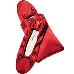 Satin ballet slippers with matching pouch, Burberry.
