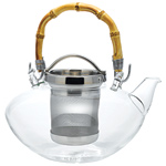Bamboo-handled clear- glass teapot, Neiman Marcus.