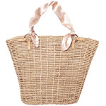 Straw tote with satin scarf, Reef.