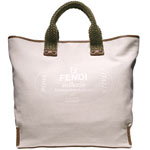 Canvas tote with webbing handle and leather trim, Fendi.