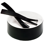 Black lacquer bowl ($225) and salad servers ($70/two), Calvin Klein Home.