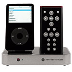 iPod dock with remote (plugs into TV and plays music and videos from your iPod; also in white), DLO.