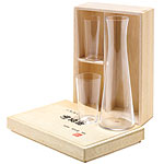 Handblown glass sake set in kiri–wood box, Eastern Accent.