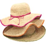 Raffia Palm Beach hats (also with brown and blue trim), Redfish Designs.