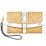 Leather-and-straw clutch, Etienne Aigner.