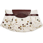 Embroidered linen clutch with leather trim, Tocca.