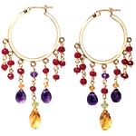 14kt-gold earrings with garnet, ruby, peridot and citrine, Victoria Duque Creations.