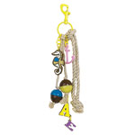 Metal key chain with rope and wood details, American Eagle Outfitters.