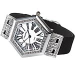 Watch with suede band, crystals and mother-of-pearl dial, Pedre.