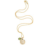 14kt gold necklace, with diamond letter charm and peridot charm (available with seven other stones), Helen Ficalora.