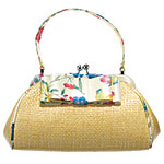 Raffia bag with floral-print silk handle, Franchi.