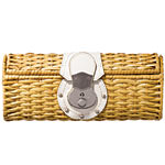 Woven raffia-and-leather clutch, the Limited.