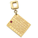18kt yellow-gold calendar charm with ruby or sapphire, can be engraved on the back, Louis Vuitton.