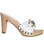 Leather, wood and brass stacked-heel platform, Coach.