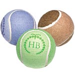 Set of three monogrammed tennis balls in pistachio, mocha and lilac (available in small, medium and large), Harry Barker.