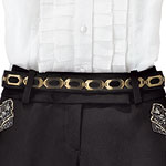 Gold metal with grosgrain tie belt, Alberta Ferretti.