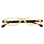 Yellow and red plastic frame glasses, Frames by Theo.