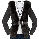 Cashmere with fox-fur trim sweater, Nicole Miller.
