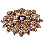 Brooch of 18kt rose gold with amethysts, iolites and sapphires, Donna Distefano Ltd..