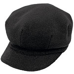 Peaked-wool newsboy in black, Burberry.