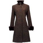 Wool tweed coat with rabbit-fur trim, Via Spiga.