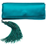 Satin clutch with beaded tassel, Anya Hindmarch.
