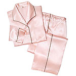 Pink silk pajamas; The Women's Cancer Research Fund gets 10 percent of sales from Red Envelope's pink silk pajamas, Red Envelope.