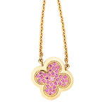 Pink Alhambra pendant of 18kt rose gold and pink sapphires; Van Cleef & Arpels donates $1,000 to the BCRF for each Pink Alhambra pendant of 18kt rose gold and pink sapphires sold, Van Cleef & Arpels.