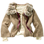 Wool-cashmere sweater with detachable rabbit-fur collar and velvet tie, the Wrights.