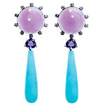 Earrings of cabochon amethysts, with sapphires, diamonds and opals, Taffin.