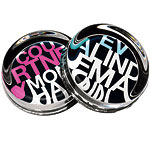 Crystal name paperweights, available in six colors, Anarchy NYC.