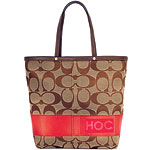 Monogrammable Signature Stripe tote in five stripe colors, Coach.