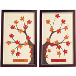 Wood-framed couple's geneology tree with nameplates and 100 black leaves, Red Envelope.